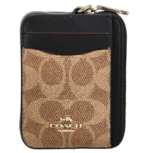 コーチ アウトレット コインケース レディース ジップ カード ケース・シグネチャー キャンバス ブラウン COACH OUTLET CW883 IMQRX ベージュ/ブラック