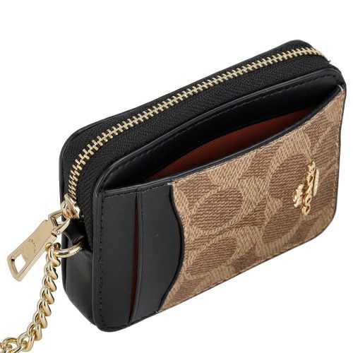 コーチ アウトレット コインケース レディース ジップ カード ケース・シグネチャー キャンバス ブラウン COACH OUTLET CW883 IMQRX ベージュ/ブラック