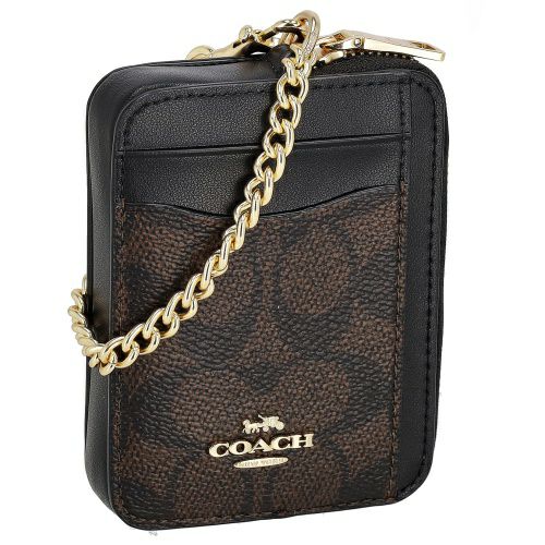 コーチ アウトレット コインケース レディース ジップ カード ケース・シグネチャー キャンバス ブラウン COACH OUTLET CW883 IMXAQ ウォルナット/ブラック