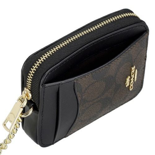 コーチ アウトレット コインケース レディース ジップ カード ケース・シグネチャー キャンバス ブラウン COACH OUTLET CW883 IMXAQ ウォルナット/ブラック