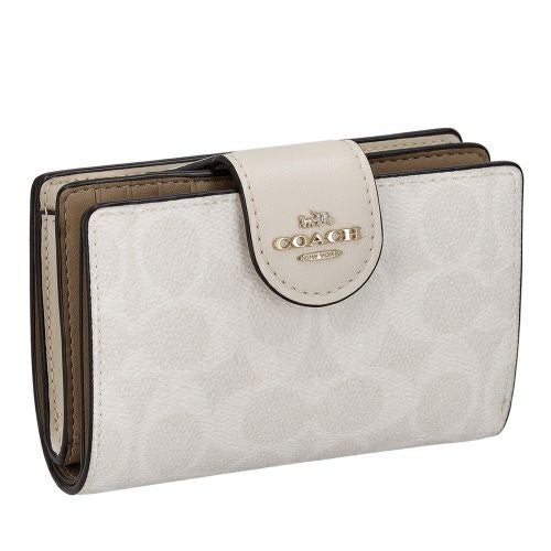 コーチ アウトレット 二つ折り財布 レディース ミディアム コーナー ジップ ウォレット・シグネチャー キャンバス ホワイト COACH OUTLET CW786 IMXU5 ホワイト/チョーク