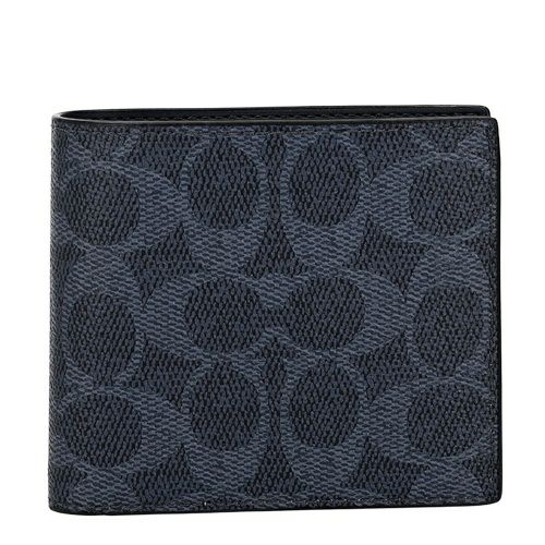 コーチ アウトレット 二つ折り財布 メンズ コイン ウォレット・シグネチャー キャンバス ネイビー COACH OUTLET CY406 QBN2V デニム/ミッドナイトネイビー