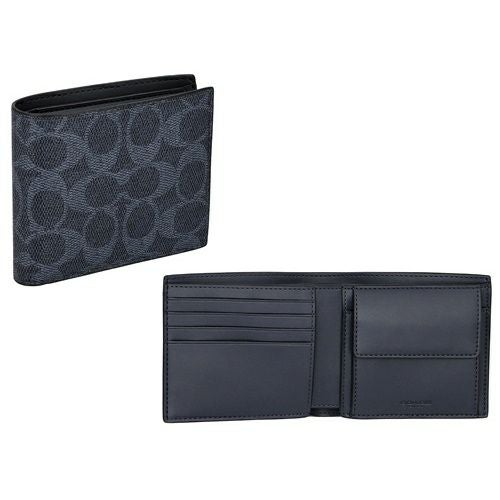 コーチ アウトレット 二つ折り財布 メンズ コイン ウォレット・シグネチャー キャンバス ネイビー COACH OUTLET CY406 QBN2V デニム/ミッドナイトネイビー