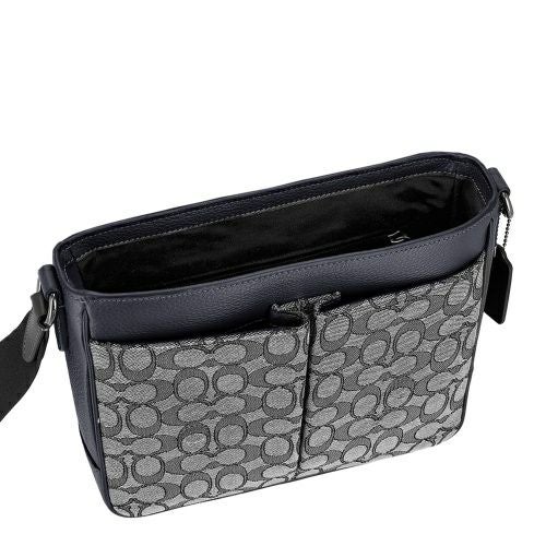 コーチ アウトレット ショルダーバッグ メンズ スプリント マップ バッグ 25・シグネチャー ジャカード ブラック COACH OUTLET CE534 QBV41 ネイビー/ミッドナイト