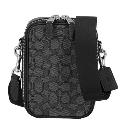 コーチ アウトレット ショルダーバッグ メンズ スタントン クロスボディ・シグネチャー ジャカード ブラック COACH OUTLET CH097 SVO1U チャコール/ブラック