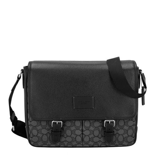 コーチ アウトレット ショルダーバッグ メンズ スプリント メッセンジャー・シグネチャー ジャカード ブラック COACH OUTLET CR334 SVO1U チャコール/ブラック