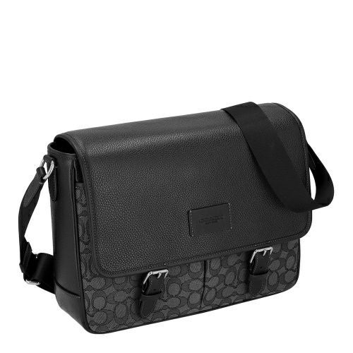 コーチ アウトレット ショルダーバッグ メンズ スプリント メッセンジャー・シグネチャー ジャカード ブラック COACH OUTLET CR334 SVO1U チャコール/ブラック