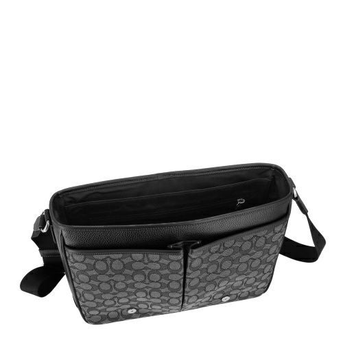 コーチ アウトレット ショルダーバッグ メンズ スプリント メッセンジャー・シグネチャー ジャカード ブラック COACH OUTLET CR334 SVO1U チャコール/ブラック