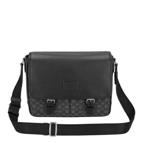 コーチ アウトレット ショルダーバッグ メンズ スプリント メッセンジャー・シグネチャー ジャカード ブラック COACH OUTLET CR334 SVO1U チャコール/ブラック