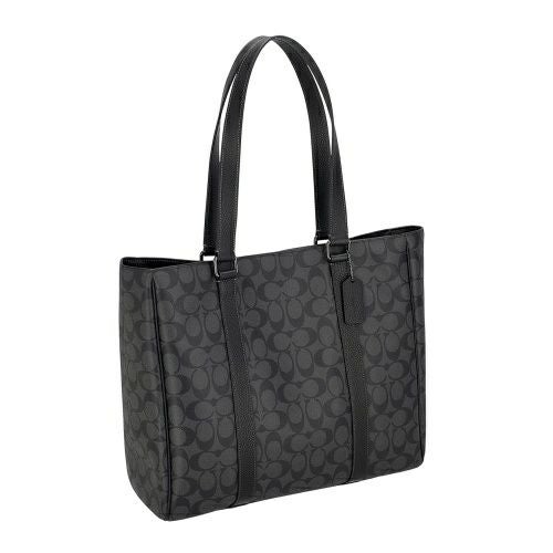 コーチ アウトレット トートバッグ メンズ ハドソン ダブル ハンドル トート・シグネチャー キャンバス ブラック COACH OUTLET CR385 QBMI5 チャコール/ブラック