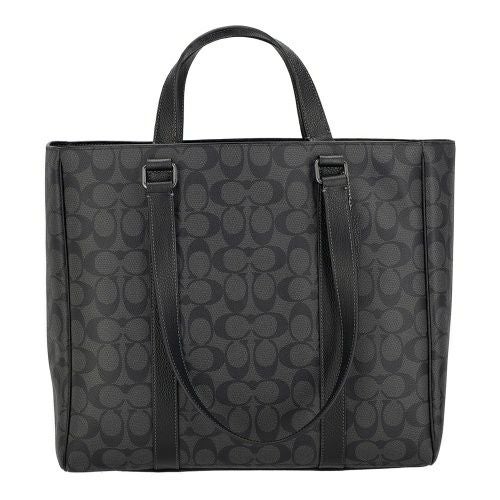 コーチ アウトレット トートバッグ メンズ ハドソン ダブル ハンドル トート・シグネチャー キャンバス ブラック COACH OUTLET CR385 QBMI5 チャコール/ブラック