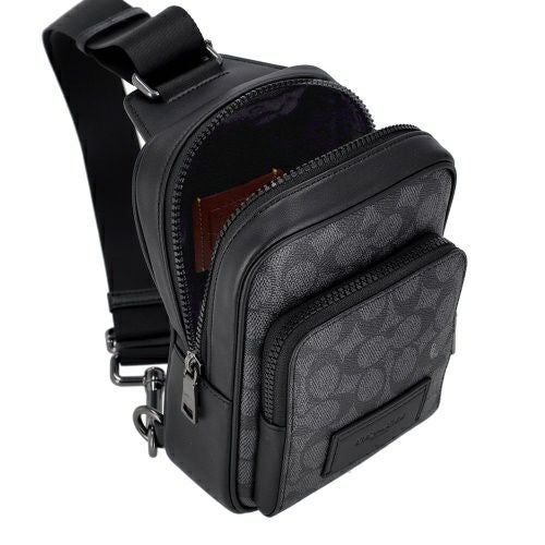 コーチ アウトレット ボディバッグ メンズ シグネチャー ブラック COACH OUTLET CV763 QBMI5 チャコール/ブラック