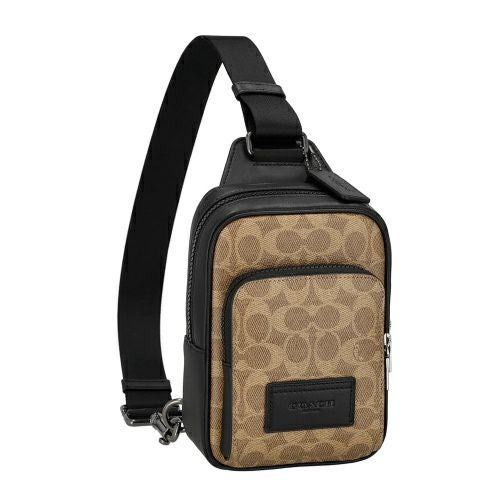 コーチ アウトレット ボディバッグ メンズ シグネチャー ブラウン COACH OUTLET CV763 QBNRX タン/ブラック