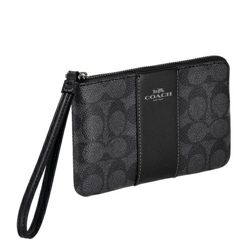 コーチ アウトレット ポーチ レディース シグネチャー コーテッド キャンバス レザー コーナー ジップ リストレット ブラック COACH OUTLET CW854 QBMI5