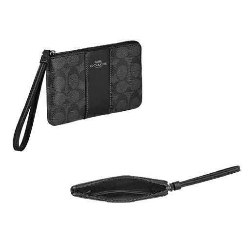 コーチ アウトレット ポーチ レディース シグネチャー コーテッド キャンバス レザー コーナー ジップ リストレット ブラック COACH OUTLET CW854 QBMI5