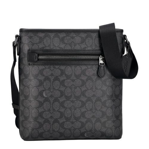 コーチ アウトレット ショルダーバッグ メンズ スリム メッセンジャー・シグネチャー ジャカード ブラック COACH OUTLET CW227 QBMI5 チャコール ブラック