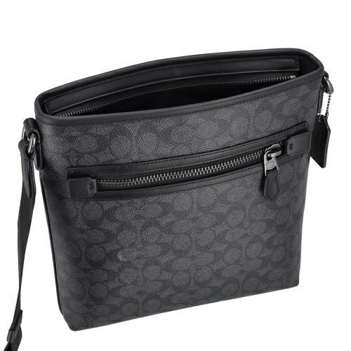 コーチ アウトレット ショルダーバッグ メンズ スリム メッセンジャー・シグネチャー ジャカード ブラック COACH OUTLET CW227 QBMI5 チャコール ブラック