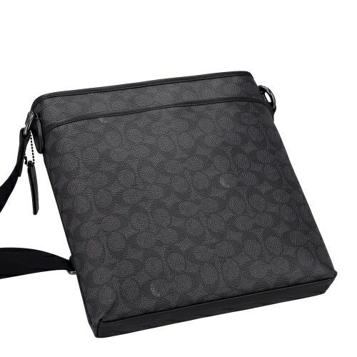 コーチ アウトレット ショルダーバッグ メンズ スリム メッセンジャー・シグネチャー ジャカード ブラック COACH OUTLET CW227 QBMI5 チャコール ブラック