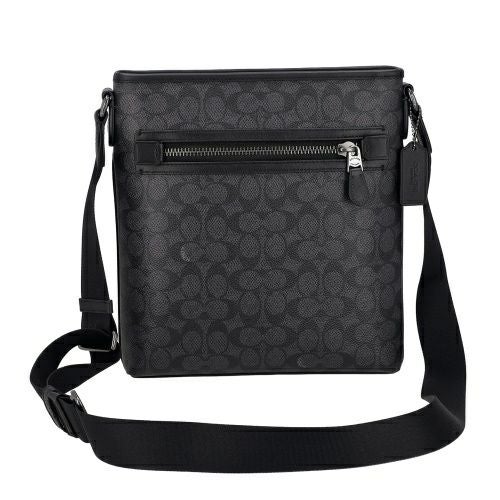 コーチ アウトレット ショルダーバッグ メンズ スリム メッセンジャー・シグネチャー ジャカード ブラック COACH OUTLET CW227 QBMI5 チャコール ブラック