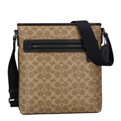 コーチ アウトレット ショルダーバッグ メンズ スリム メッセンジャー・シグネチャー ジャカード ブラウン COACH OUTLET CW227 QBNRX タン/ブラック