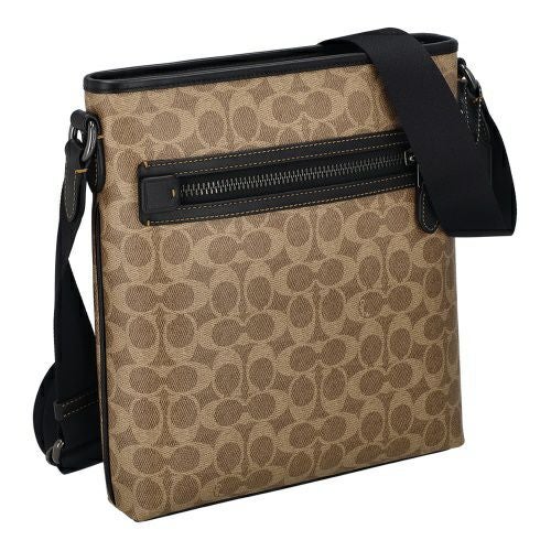 コーチ アウトレット ショルダーバッグ メンズ スリム メッセンジャー・シグネチャー ジャカード ブラウン COACH OUTLET CW227 QBNRX タン/ブラック