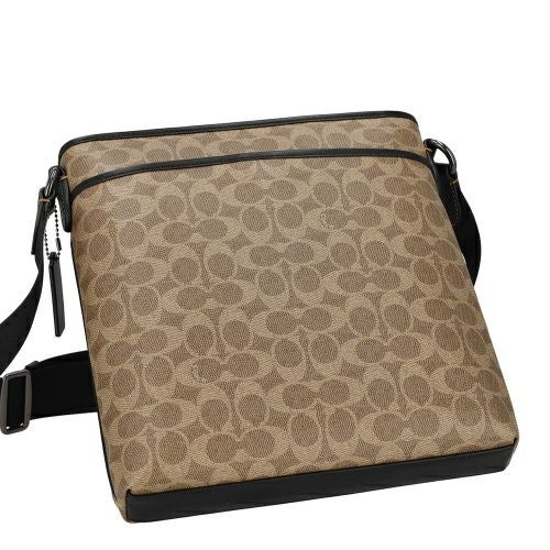 コーチ アウトレット ショルダーバッグ メンズ スリム メッセンジャー・シグネチャー ジャカード ブラウン COACH OUTLET CW227 QBNRX タン/ブラック