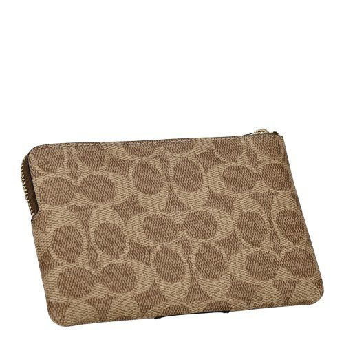 コーチ アウトレット ポーチ レディース コーナー ジップ リストレット・シグネチャー キャンバス・ストライプ ブラウン COACH OUTLET CW854 IMQRX ベージュ/ブラック