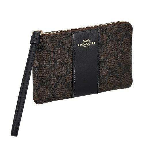 コーチ アウトレット ポーチ レディース コーナー ジップ リストレット・シグネチャー キャンバス・ストライプ ブラウン COACH OUTLET CW854 IMXAQ ウォルナット/ブラック