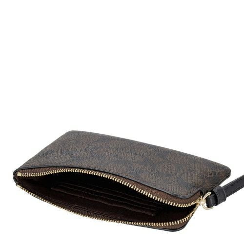 コーチ アウトレット ポーチ レディース コーナー ジップ リストレット・シグネチャー キャンバス・ストライプ ブラウン COACH OUTLET CW854 IMXAQ ウォルナット/ブラック