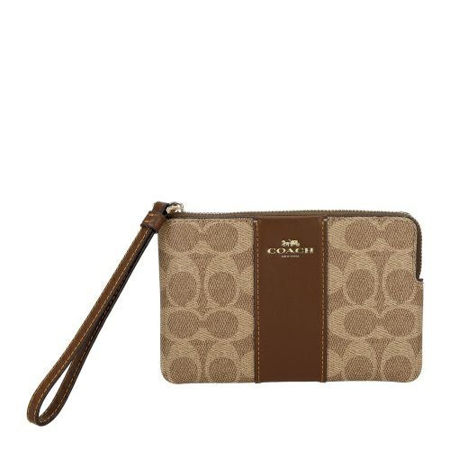 コーチ アウトレット ポーチ レディース コーナー ジップ リストレット・シグネチャー キャンバス・ストライプ ブラウン COACH OUTLET CW854 IMXHE タン/ブラウン