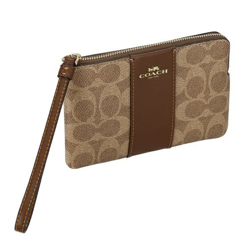 コーチ アウトレット ポーチ レディース コーナー ジップ リストレット・シグネチャー キャンバス・ストライプ ブラウン COACH OUTLET CW854 IMXHE タン/ブラウン