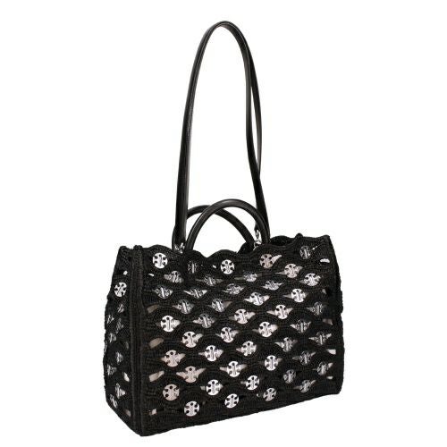 パコ ラバンヌ ハンドバッグ レディース BLACK TOTE BAG IN RAFFIA