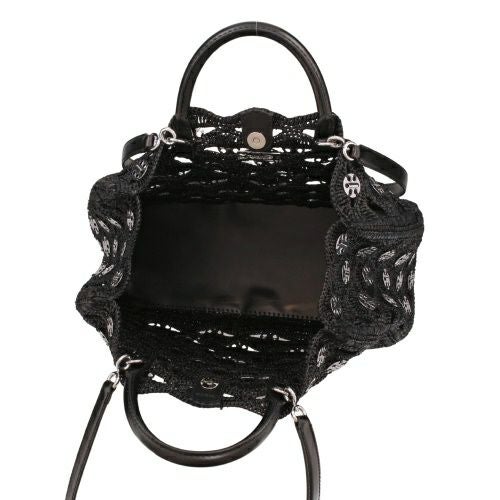 パコ ラバンヌ ハンドバッグ レディース BLACK TOTE BAG IN RAFFIA