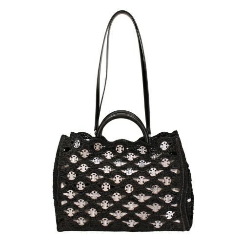 パコ ラバンヌ ハンドバッグ レディース BLACK TOTE BAG IN RAFFIA