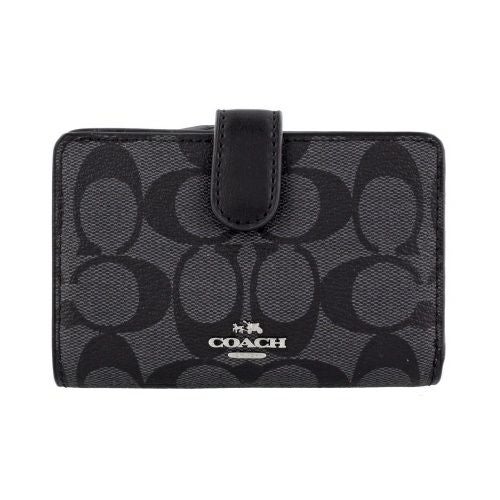 コーチ アウトレット 二つ折り財布 レディース シグネチャー ミディアム コーナー ジップ ウォレット ブラック COACH OUTLET F23553 SVDK6