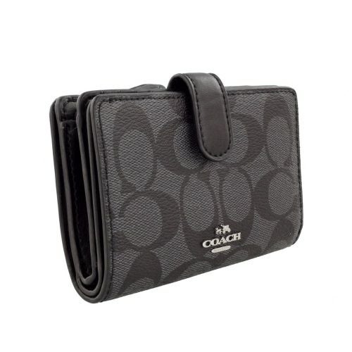 コーチ アウトレット 二つ折り財布 レディース シグネチャー ミディアム コーナー ジップ ウォレット ブラック COACH OUTLET F23553 SVDK6