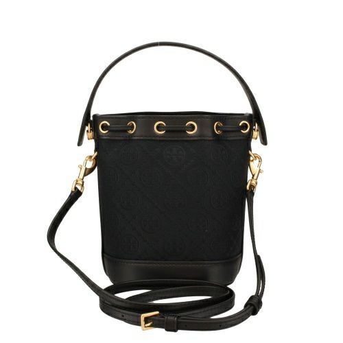 トリーバーチ ショルダーバッグ レディース モノグラム ミニバケットバッグ クロスボディ ドローストリング ブラック TORY BURCH 152130 001