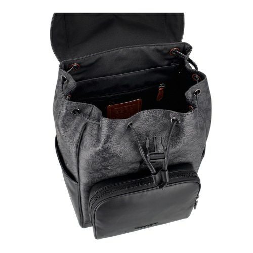 コーチ アウトレット バックパック リュックサック メンズ レーサー バックパック・シグネチャー キャンバス ブラック COACH OUTLET CT707 QBMI5 チャコール/ブラック