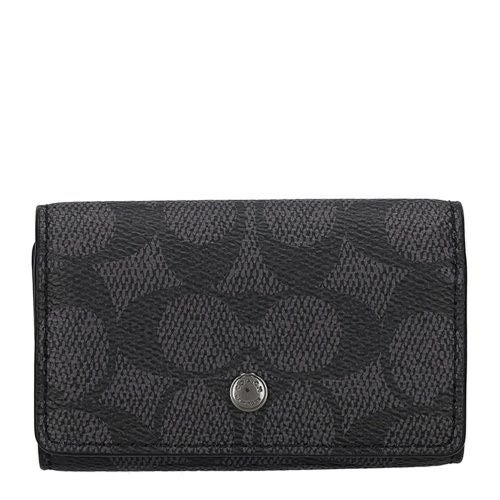 コーチ アウトレット キーケース メンズ ファイブ リング キー ケース・シグネチャー キャンバス ブラック COACH OUTLET CAR00 QBMI5 チャコール/ブラック