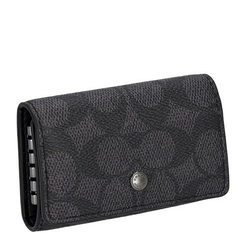 コーチ アウトレット キーケース メンズ ファイブ リング キー ケース・シグネチャー キャンバス ブラック COACH OUTLET CAR00 QBMI5 チャコール/ブラック