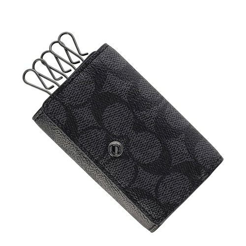 コーチ アウトレット キーケース メンズ ファイブ リング キー ケース・シグネチャー キャンバス ブラック COACH OUTLET CAR00 QBMI5 チャコール/ブラック