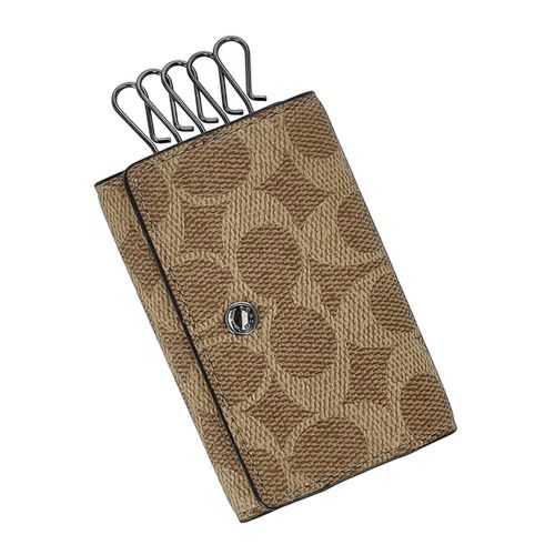 コーチ アウトレット キーケース メンズ ファイブ リング キー ケース・シグネチャー キャンバス ブラウン COACH OUTLET CAR00 QBTN2 タン