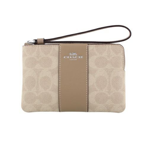 コーチ アウトレット ポーチ レディース コーナー ジップ リストレット・シグネチャー キャンバス・ストライプ ベージュ COACH OUTLET CW854 SVPWH サンド/トープ
