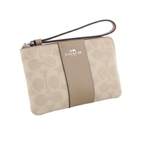 Coach ネイビー/ベージュ ストライプポーチ コーチ アウトレット ポーチ レディース コーナー ジップ リストレット