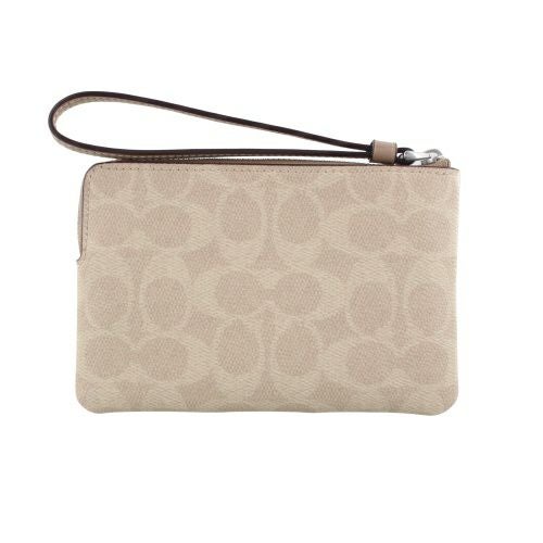 コーチ アウトレット ポーチ レディース コーナー ジップ リストレット・シグネチャー キャンバス・ストライプ ベージュ COACH OUTLET CW854 SVPWH サンド/トープ