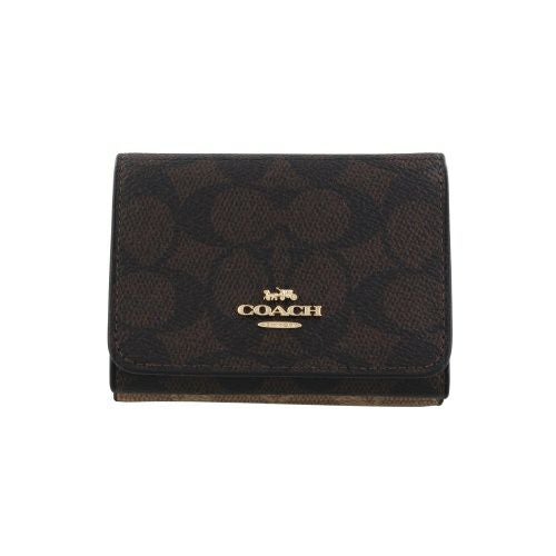 コーチ アウトレット 三つ折り財布 レディース カード ホルダー ウォレット・ブロックド シグネチャー キャンバス ブラウン COACH OUTLET CZ446 IMXI8 ウォルナット×タン