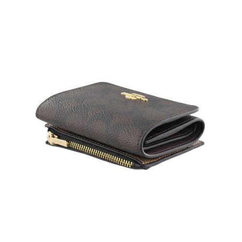 コーチ アウトレット 三つ折り財布 レディース カード ホルダー ウォレット・ブロックド シグネチャー キャンバス ブラウン COACH OUTLET CZ446 IMXI8 ウォルナット×タン