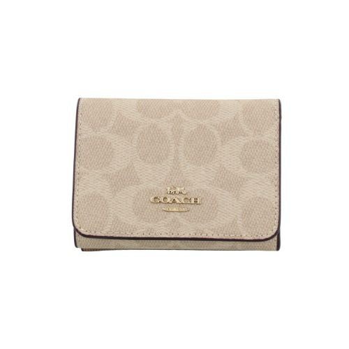 コーチ アウトレット 三つ折り財布 レディース カード ホルダー ウォレット・ブロックド シグネチャー キャンバス ベージュ COACH OUTLET CZ446 IMXI9 サンド/タン