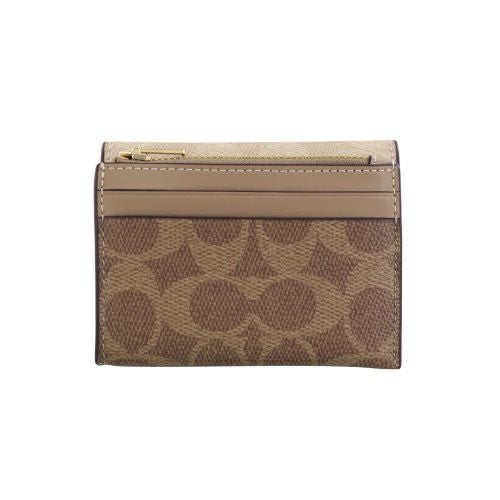 コーチ アウトレット 三つ折り財布 レディース カード ホルダー ウォレット・ブロックド シグネチャー キャンバス ベージュ COACH OUTLET CZ446 IMXI9 サンド/タン