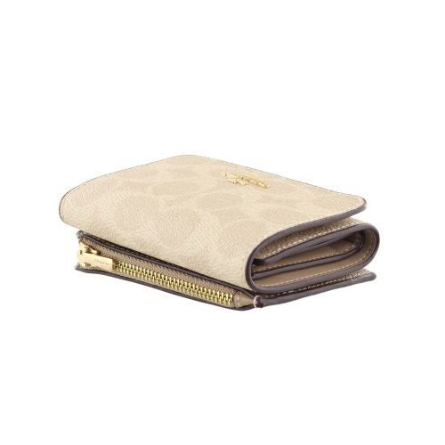 コーチ アウトレット 三つ折り財布 レディース カード ホルダー ウォレット・ブロックド シグネチャー キャンバス ベージュ COACH OUTLET CZ446 IMXI9 サンド/タン